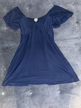 Blue Rain Navy V-Neck Gathered Bodice Dress